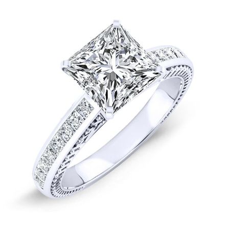 Peony Moissanite Matching Band Only (engagement Ring Not Included) For Ring With Princess Center whitegold