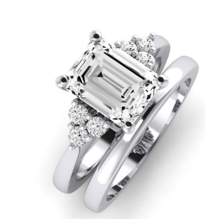 Alyssa Moissanite Matching Band Only (does Not Include Engagement Ring) For Ring With Emerald Center whitegold