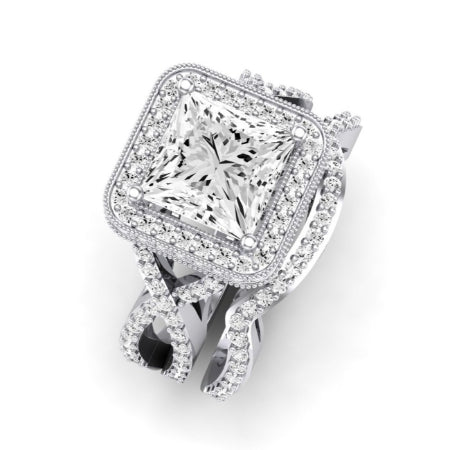 Clover Moissanite Matching Band Only ( Engagement Ring Not Included) For Ring With Princess Center whitegold