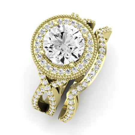 Clover Diamond Matching Band Only ( Engagement Ring Not Included)  For Ring With Round Center yellowgold