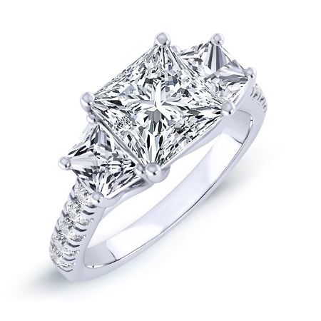Marjoram Moissanite Matching Band Only (engagement Ring Not Included) For Ring With Princess Center whitegold