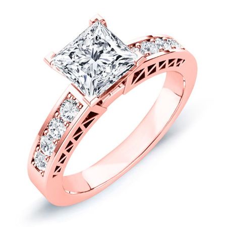 Lotus Moissanite Matching Band Only (engagement Ring Not Included) For Ring With Princess Center rosegold