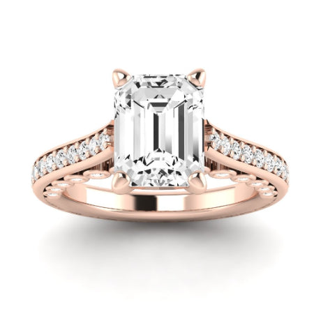 Nala Moissanite Matching Band Only (does Not Include Engagement Ring) For Ring With Emerald Center rosegold