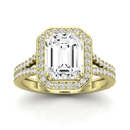 Tea Rose Moissanite Matching Band Only (does Not Include Engagement Ring) For Ring With Emerald Center yellowgold