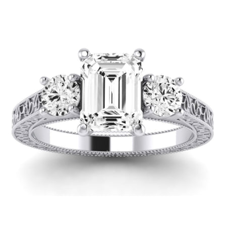 Belladonna Moissanite Matching Band Only (does Not Include Engagement Ring) For Ring With Emerald Center whitegold