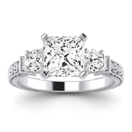 Angelonia Moissanite Matching Band Only (does Not Include Engagement Ring) For Ring With Princess Center whitegold