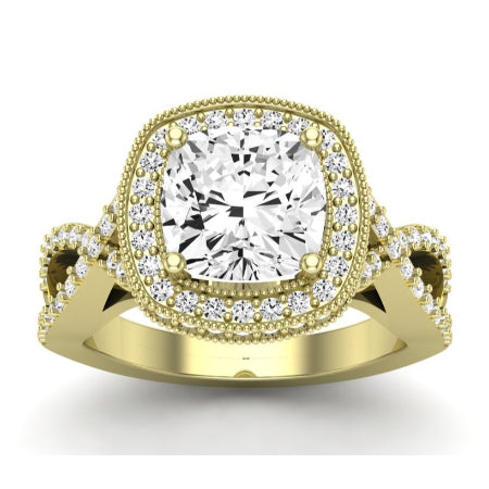 Clover Moissanite Matching Band Only ( Engagement Ring Not Included) For Ring With Cushion Center yellowgold