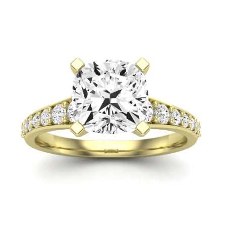 Holly Moissanite Matching Band Only (does Not Include Engagement Ring) For Ring With Cushion Center yellowgold