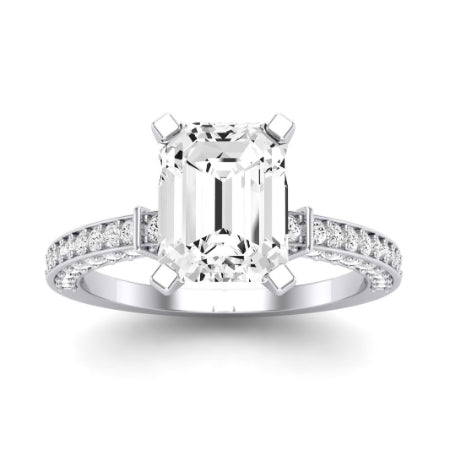 Daphne Moissanite Matching Band Only ( Engagement Ring Not Included) For Ring With Emerald Center whitegold