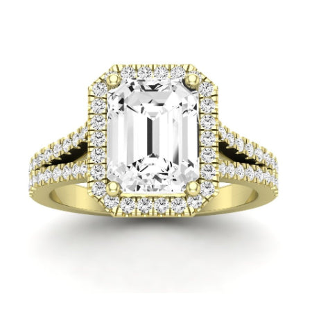 Silene Moissanite Matching Band Only ( Engagement Ring Not Included) For Ring With Emerald Center yellowgold
