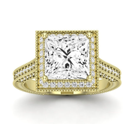 Wallflower Moissanite Matching Band Only (does Not Include Engagement Ring) For Ring With Princess Center yellowgold
