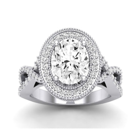 Clover Moissanite Matching Band Only ( Engagement Ring Not Included)  For Ring With Oval Center whitegold