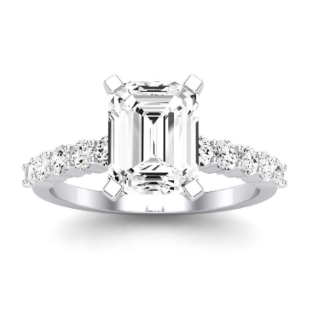 Magnolia Moissanite Matching Band Only ( Engagement Ring Not Included) For Ring With Emerald Center whitegold