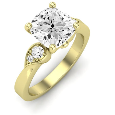 Hibiscus Moissanite Matching Band Only (does Not Include Engagement Ring)  For Ring With Cushion Center yellowgold