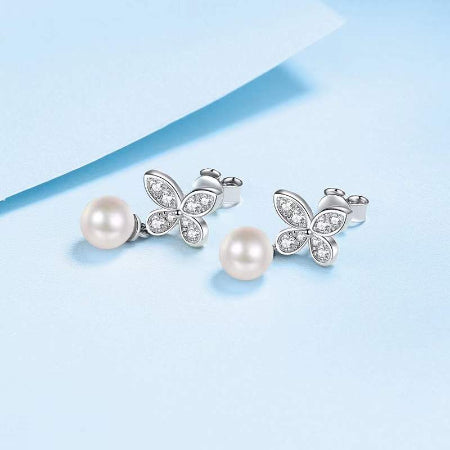 Antoinette Moissanite & Pearl Earrings whitegold