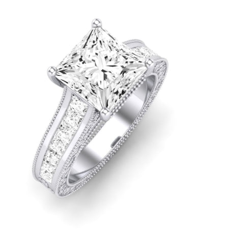 Edelweiss Moissanite Matching Band Only (does Not Include Engagement Ring) For Ring With Princess Center whitegold