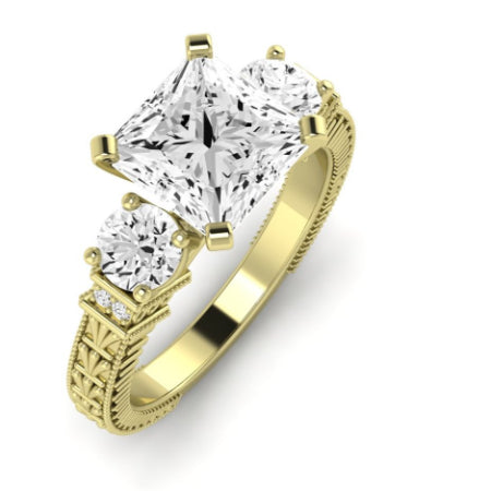 Angelonia Moissanite Matching Band Only (does Not Include Engagement Ring) For Ring With Princess Center yellowgold