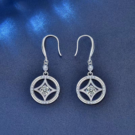 Sally Round Pearl & Moissanite Dangling Earrings whitegold