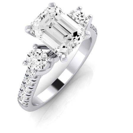 Primrose Moissanite Matching Band Only ( Engagement Ring Not Included) For Ring With Emerald Center whitegold
