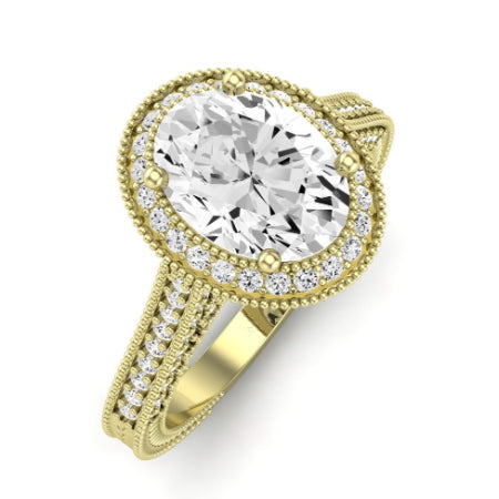 Wallflower Moissanite Matching Band Only ( Engagement Ring Not Included) For Ring With Oval Center yellowgold