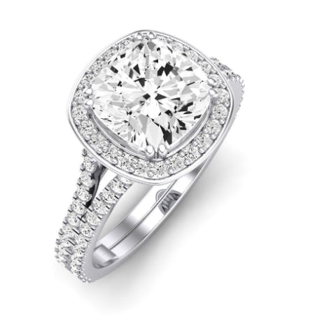 Tea Rose Moissanite Matching Band Only (does Not Include Engagement Ring) For Ring With Cushion Center whitegold