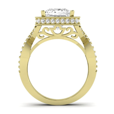 Clover Moissanite Matching Band Only ( Engagement Ring Not Included) For Ring With Princess Center yellowgold