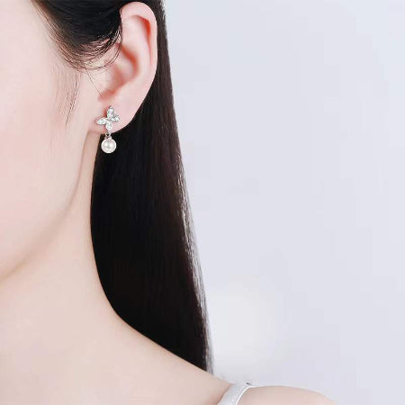 Antoinette Moissanite & Pearl Earrings whitegold