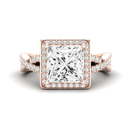 Moonflower Moissanite Matching Band Only ( Engagement Ring Not Included) For Ring With Princess Center rosegold