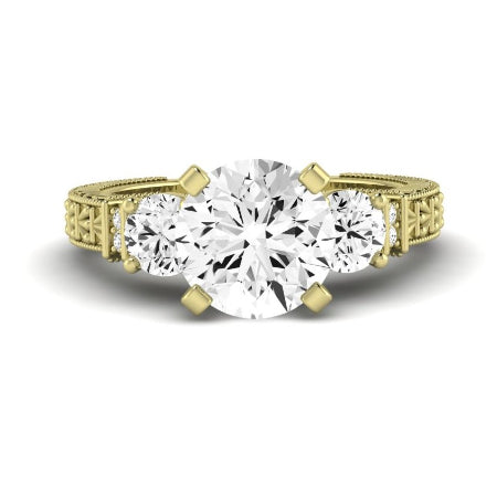 Angelonia Moissanite Matching Band Only (does Not Include Engagement Ring) For Ring With Round Center yellowgold