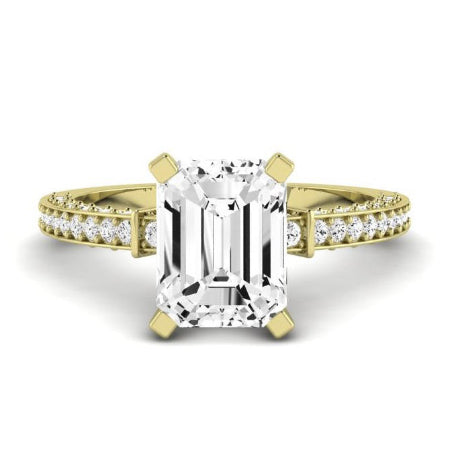 Daphne Moissanite Matching Band Only ( Engagement Ring Not Included) For Ring With Emerald Center yellowgold