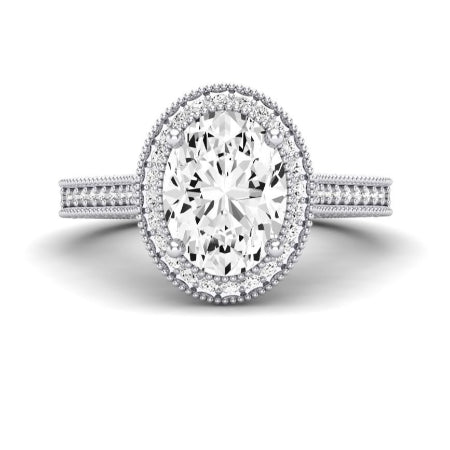 Wallflower Moissanite Matching Band Only ( Engagement Ring Not Included) For Ring With Oval Center whitegold