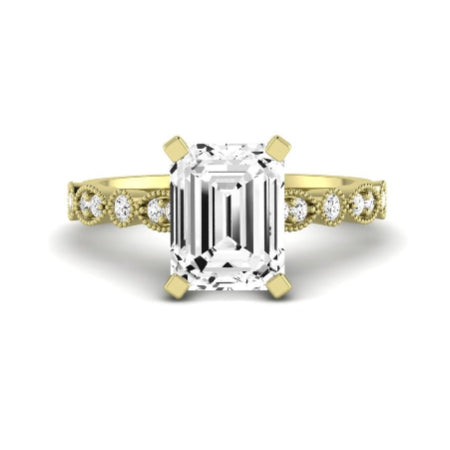 Marigold Moissanite Matching Band Only (does Not Include Engagement Ring) For Ring With Emerald Center yellowgold