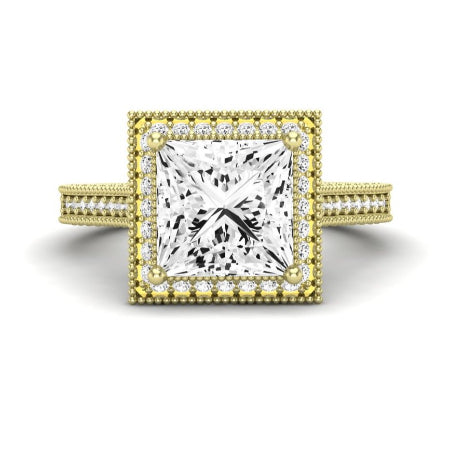 Wallflower Moissanite Matching Band Only (does Not Include Engagement Ring) For Ring With Princess Center yellowgold