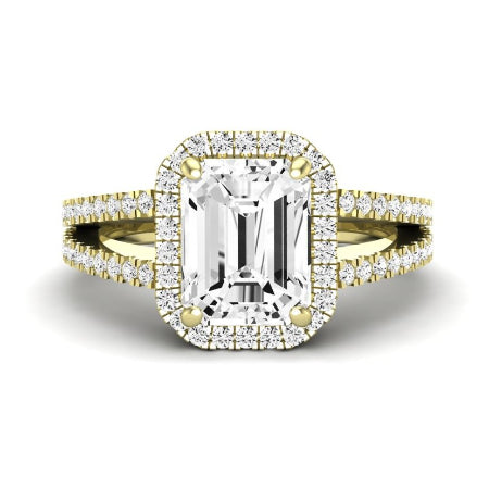 Freesia Moissanite Matching Band Only (does Not Include Engagement Ring) For Ring With Emerald Center yellowgold
