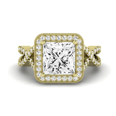 Clover Moissanite Matching Band Only ( Engagement Ring Not Included) For Ring With Princess Center yellowgold