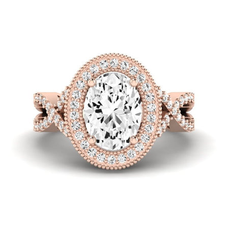 Clover Moissanite Matching Band Only ( Engagement Ring Not Included)  For Ring With Oval Center rosegold