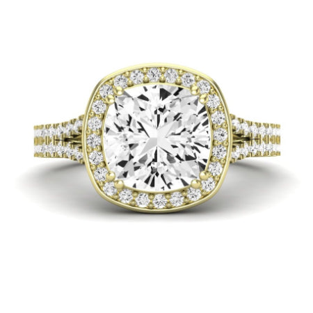 Tea Rose Moissanite Matching Band Only (does Not Include Engagement Ring) For Ring With Cushion Center yellowgold