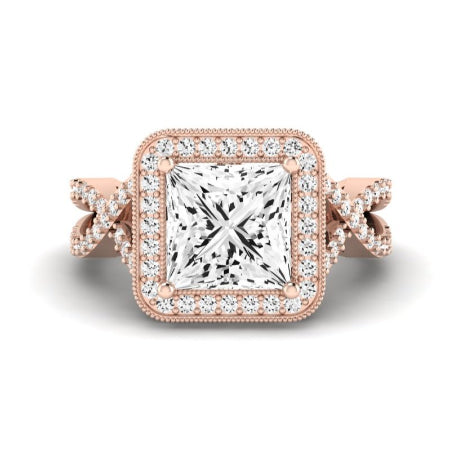 Clover Moissanite Matching Band Only ( Engagement Ring Not Included) For Ring With Princess Center rosegold