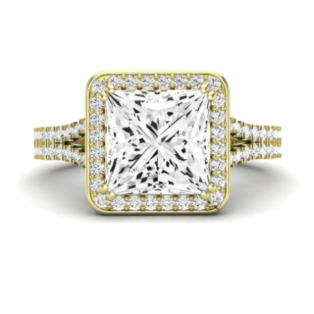 Tea Rose Moissanite Matching Band Only (does Not Include Engagement Ring) For Ring With Princess Center yellowgold