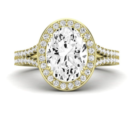 Tea Rose Moissanite Matching Band Only (does Not Include Engagement Ring) For Ring With Oval Center yellowgold