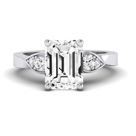 Hibiscus Moissanite Matching Band Only (does Not Include Engagement Ring)  For Ring With Emerald Center whitegold