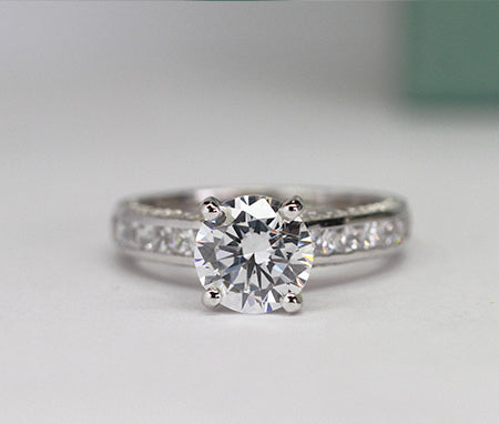 Peony Round Moissanite Engagement Ring whitegold