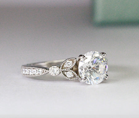 Laurel Round Moissanite Engagement Ring whitegold