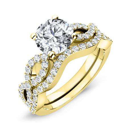 Camellia Moissanite Matching Band Only (engagement Ring Not Included) For Ring With Round Center yellowgold