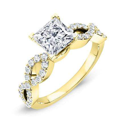 Camellia Moissanite Matching Band Only (engagement Ring Not Included) For Ring With Princess Center yellowgold