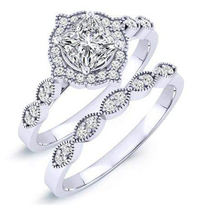 Petal Moissanite Matching Band Only (engagement Ring Not Included) For Ring With Princess Center whitegold