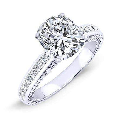 Peony Cushion Moissanite Engagement Ring whitegold