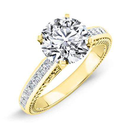 Peony Round Moissanite Engagement Ring yellowgold