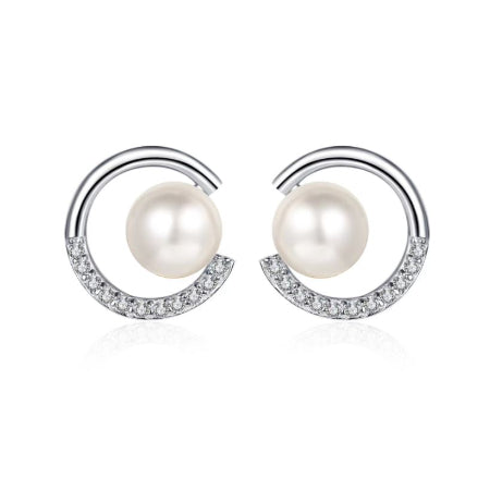 Brynlee Moissanite & Pearl Earrings whitegold