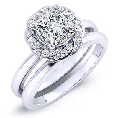 Almond Moissanite Matching Band Only (engagement Ring Not Included) For Ring With Princess Center whitegold